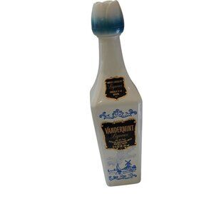 Vintage Vandermint Delft Windmill Tulip Blue White Milk Glass Liqueur Bottle Hol